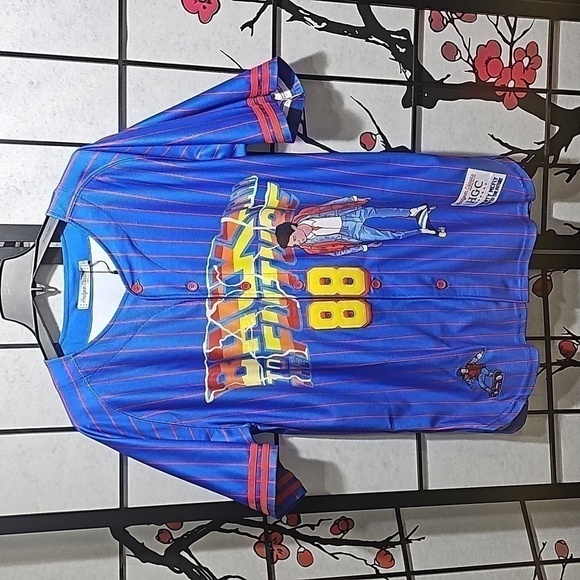 Back to the Future Marty McFly Pinstripe Baseball Jersey Size Large NWT - Picture 1 of 12